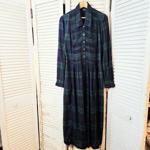 Vintage 90s Marks And Spencer Tartan Prairie Farmhouse Maxi Dress Medium